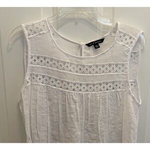 Zac & Rachel Womans Blouse Top White XL Geometric Sheer Lace‎ Sleeveless Gauzy